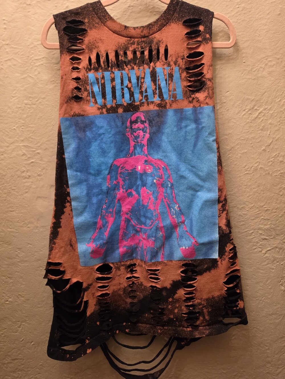 Distressed Nirvana Muscle Tank Bleached Cutout Grunge Band Tee XL